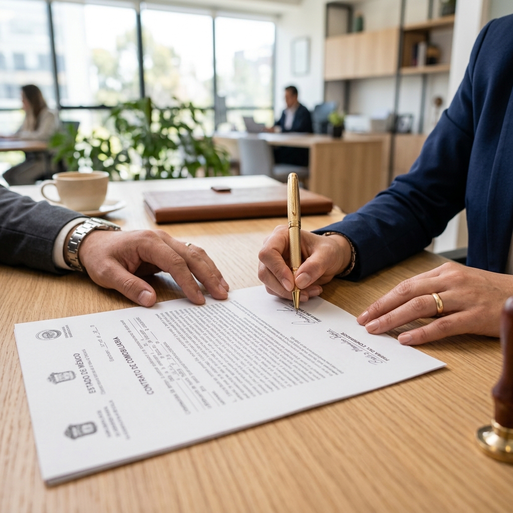 Firma de traspaso ante notario público con SAUCEDA